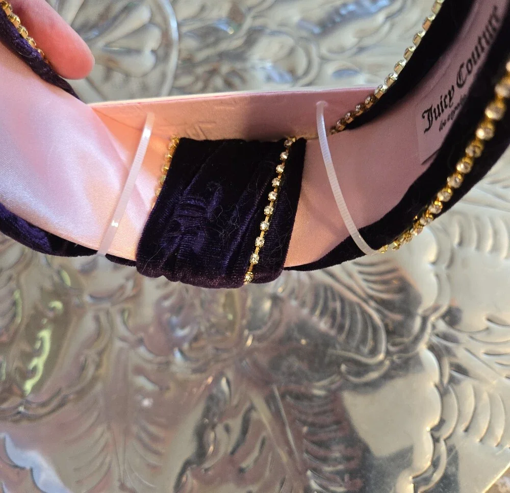 Juicy Couture Velvet Knotted Headband with Gold Bead Trim